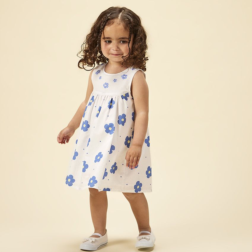 Robe sans manches imprimé fleurs pour bébé fille - Blanc