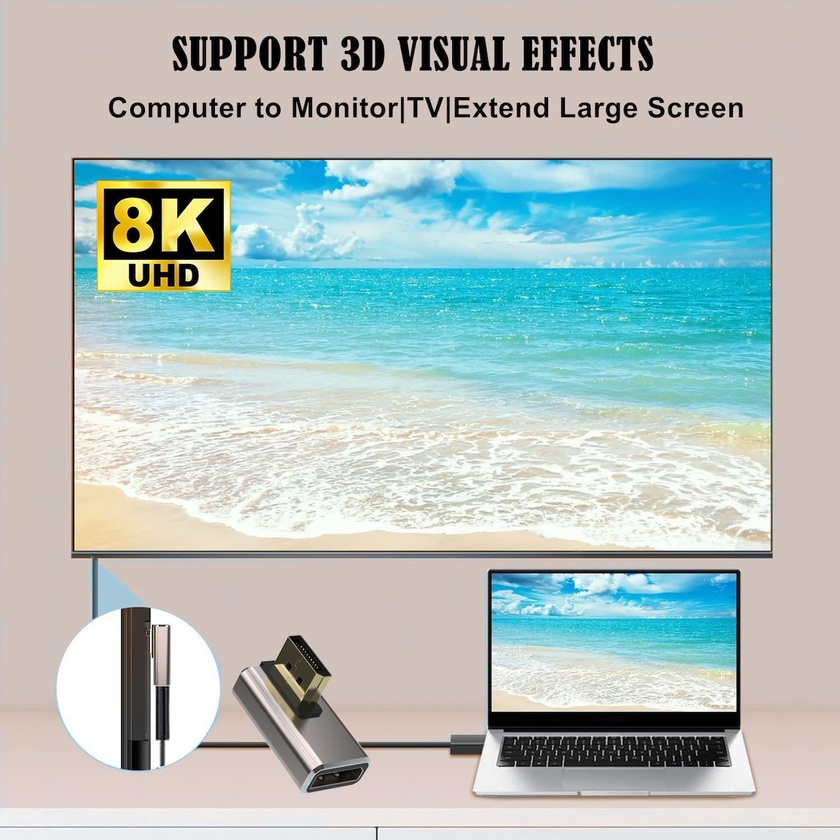NÖRDIC Displayport-adapter hann til hunn 8K60Hz 4K144/120/60Hz