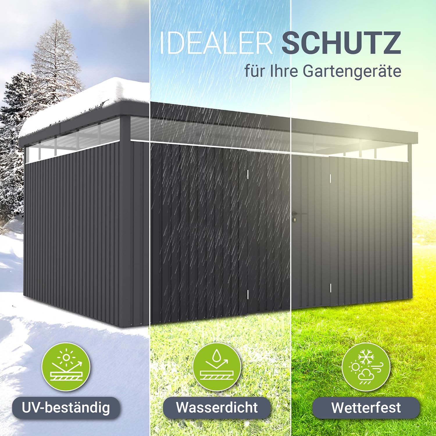 Juskys Gerätehaus Luzern XL - 12 m² - Metall Geräteschuppen mit Türen & Fenstern - wetterfest & abschließbar - Fahrradgarage, Gartenhaus - Anthrazit