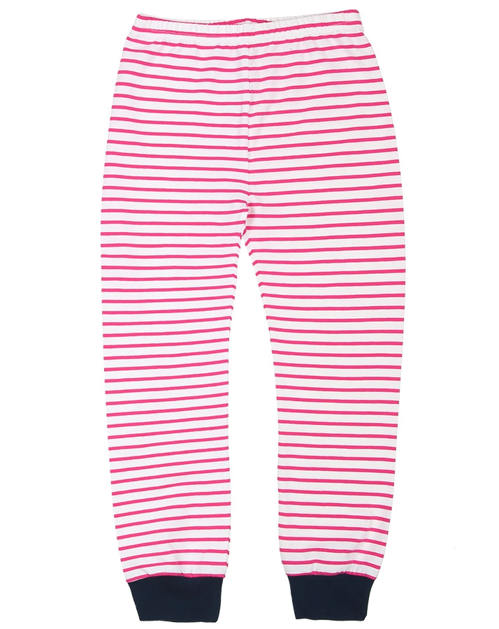 Schlafanzug PINKER STERN lang gestreift in dunkelblau/weiß/pink