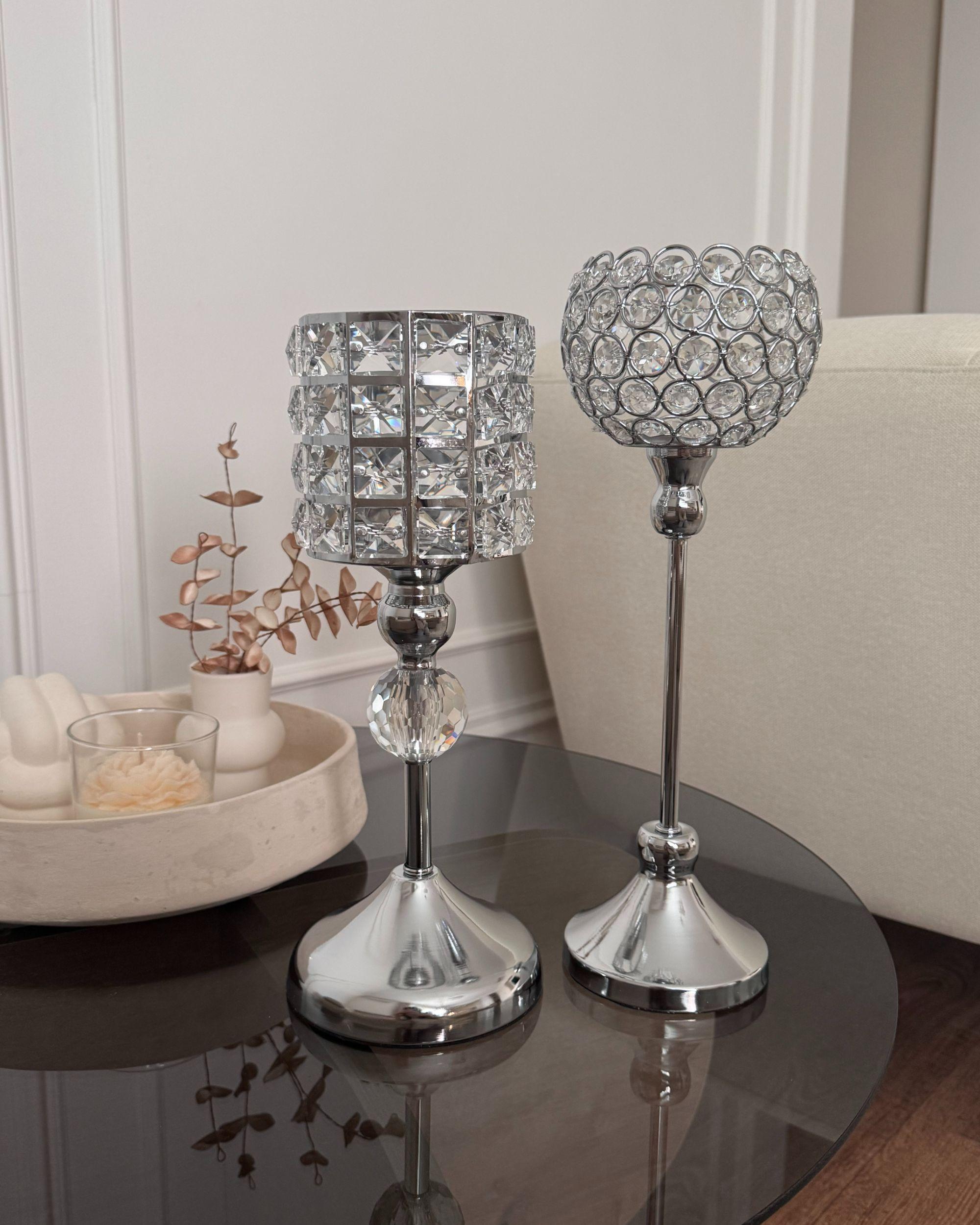 Kaarshouder AVORD Glas 33 cm Zilver