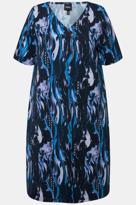 Jersey-Midikleid, A-Linie, V-Ausschnitt, Halbarm