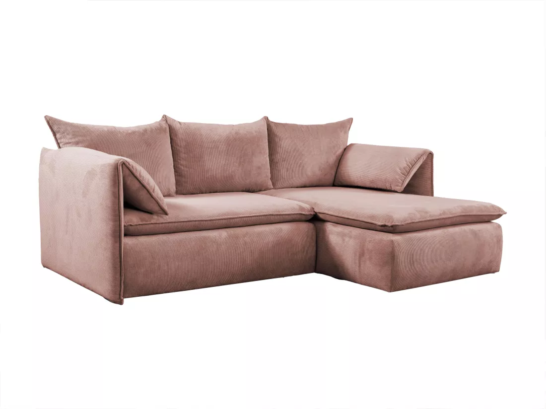 Canapé d'angle droit convertible en velours côtelé rose TEODORA