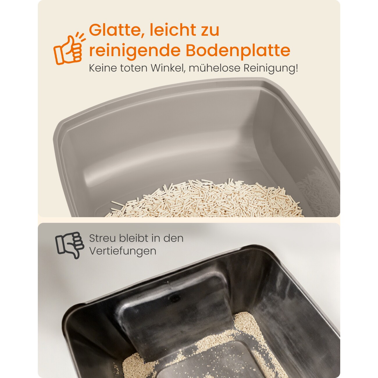 FEANDREA Katzenklo mit hohen Seitenwänden, offene Katzentoilette, mit Schaufel