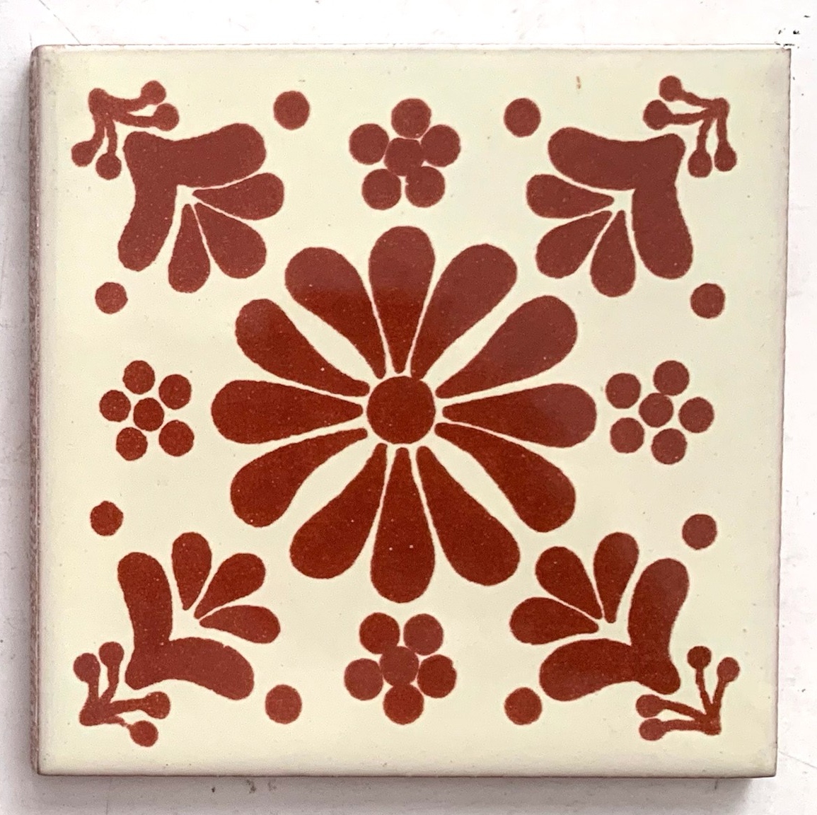 Kachel 'Xico', weiß, rot, T 10 cm, B 10 cm, H 0,5 cm von fischer's lagerhaus