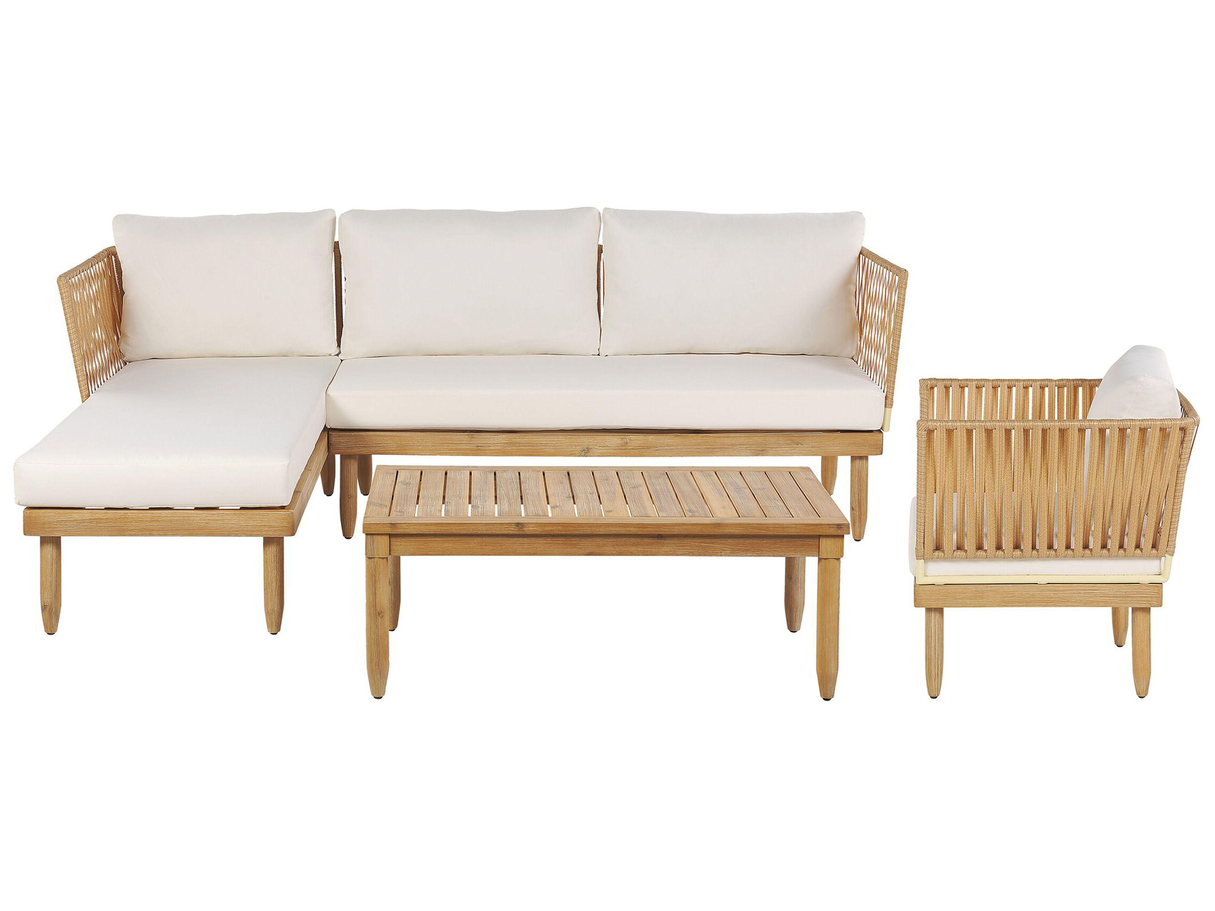 Loungeset met tafel 4-zits CREMONA linkszijdig Acaciahout Gebroken wit