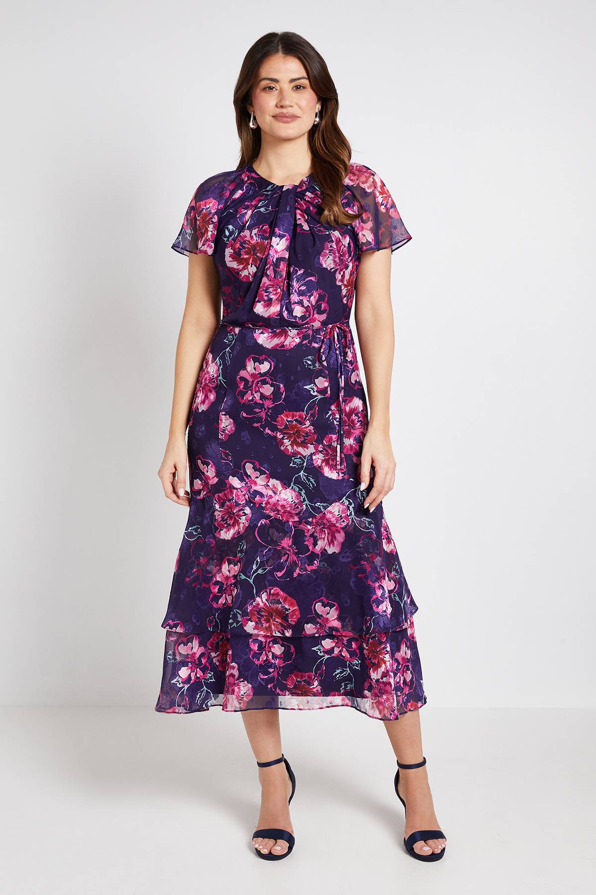 Wallis Robe Midi Florale Dévorée Avec Détail Torsadé