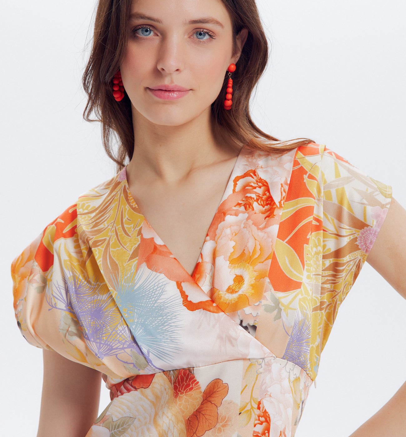 Robe longue en satin imprimé - Imprimé multicolore