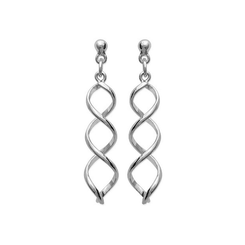 Boucles d'oreilles spirale torsadée Argent 925 Rhodié
