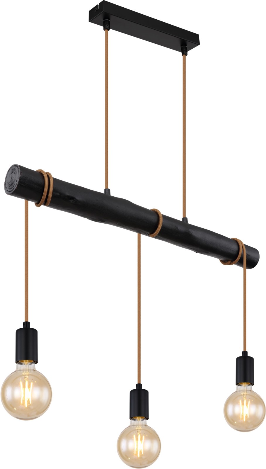 Pendelleuchte - schwarz-braun - Metall-Holz - 120 cm
