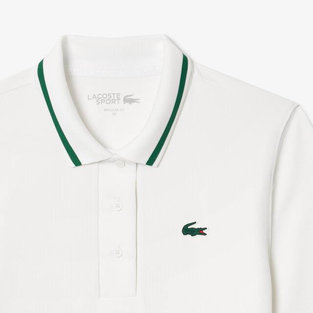 Polo Sport avec col rayé contrasté en piqué Manches Courtes - Blanc - Lacoste - Femme