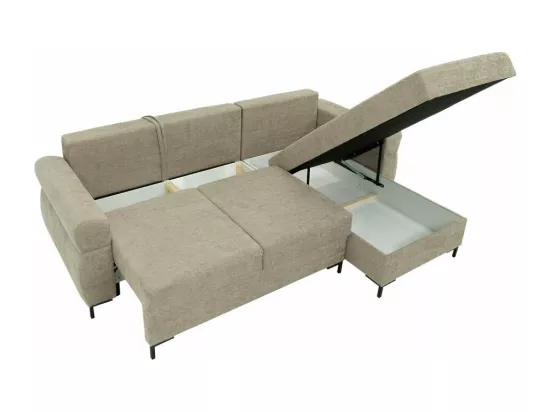 Canapé d'angle Stonecrest 103, Bleu, Fonction de couchage, Boîte de literie, 258x170x92cm