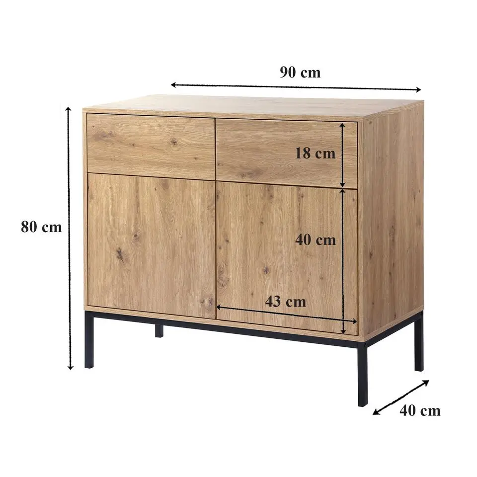 CALICOSY - Dressoir LENNY - Eik - 80x90x40 cm