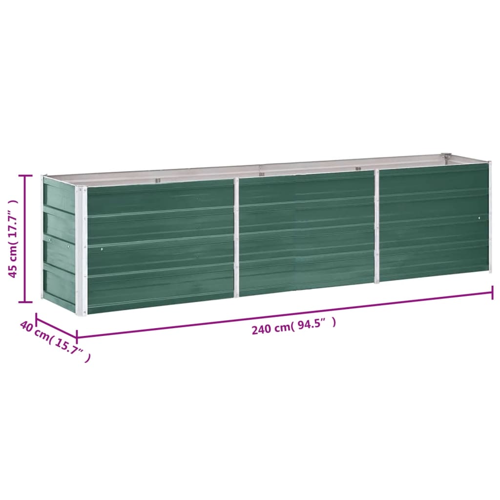 Verhoogde tuinbak, gegalvaniseerd staal, 240×40×45 cm, groen