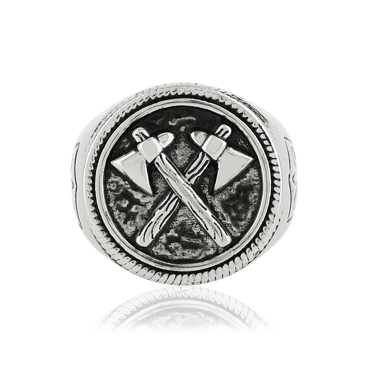 Bague argent 925 hâches et écussons