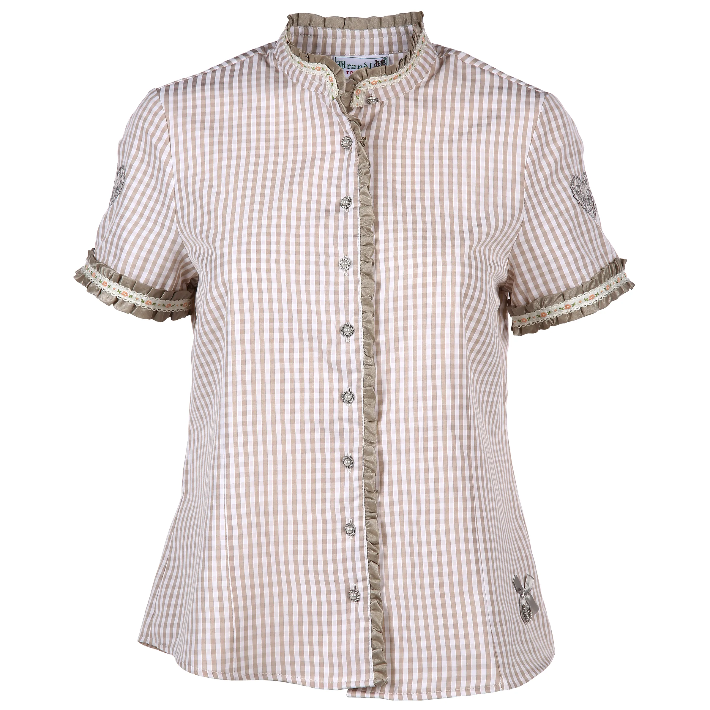 Damen Trachtenbluse in Vichykaro mit Zierborte