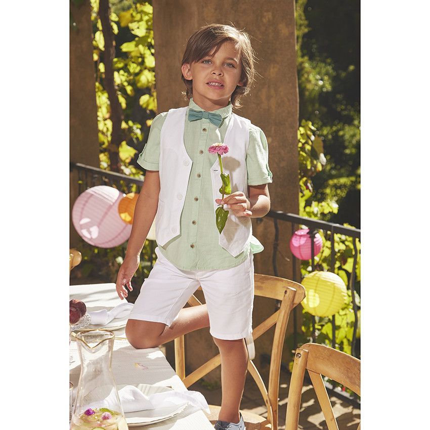 Chemise manches courtes unie avec nœud papillon pour garçon - Vert