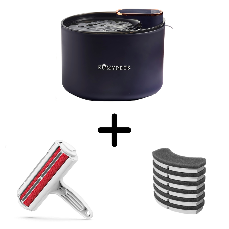 Fonte para gatos + 6 filtros de substituição + removedor de pelos Komypets