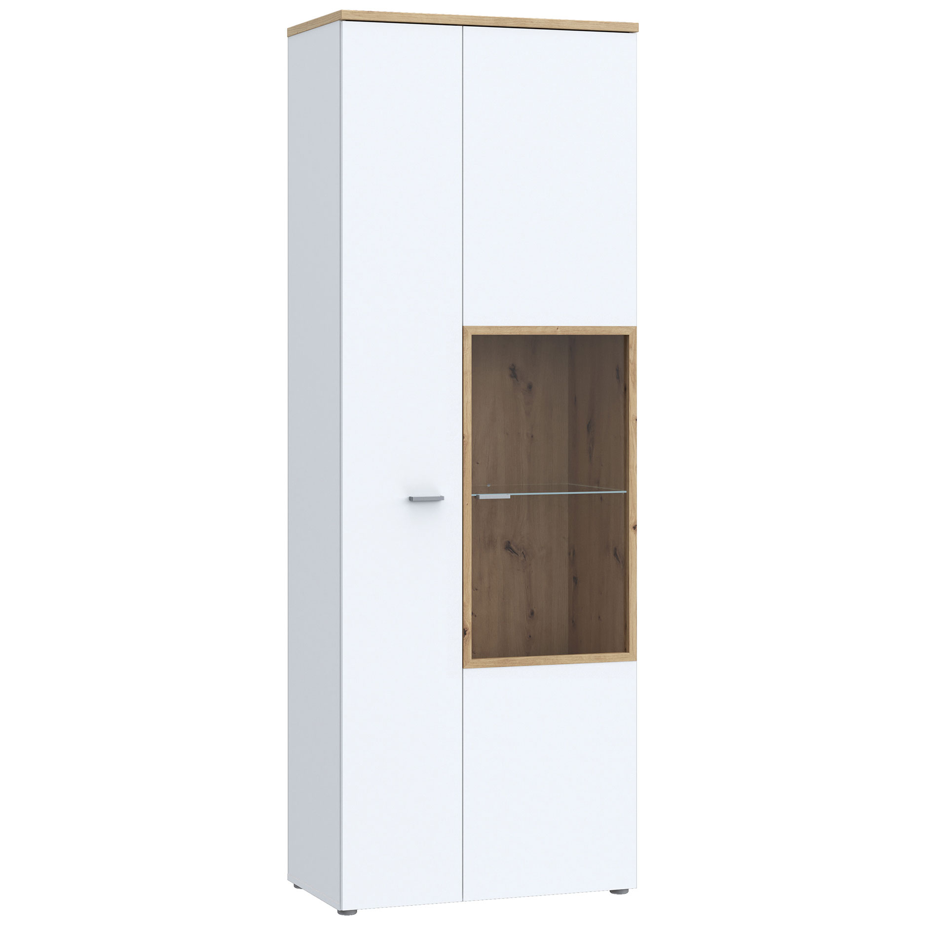 Standvitrine - weiß - Artisan Eiche - 75 cm breit