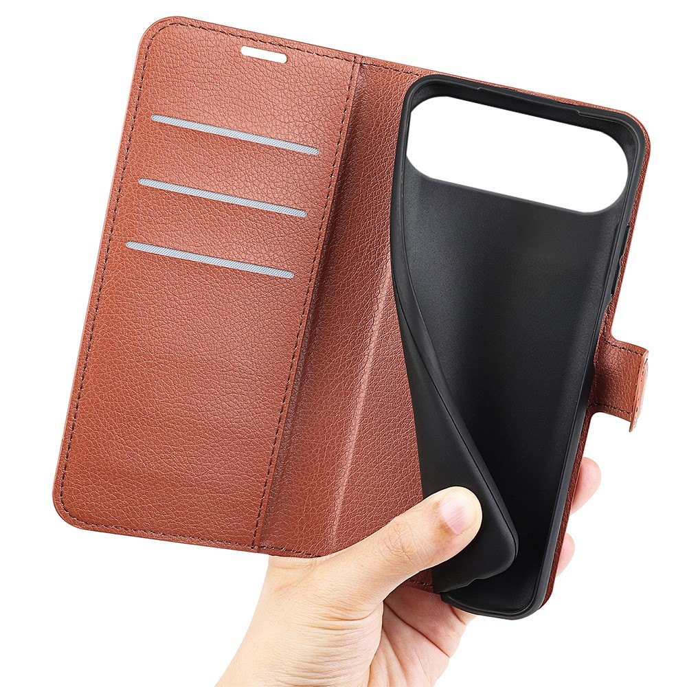 iPhone Air Leder Tasche Flip Cover Litchi Look - Braun