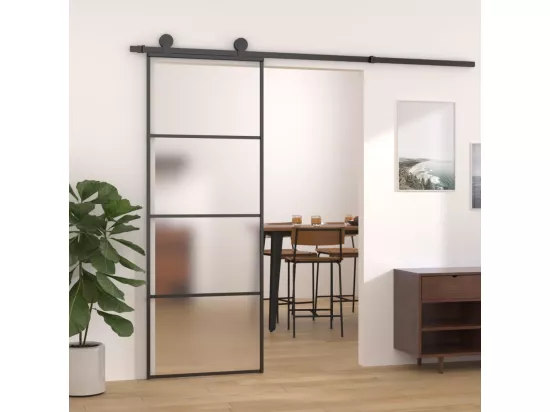 Porte coulissante Verre ESG dépoli et aluminium 76x205 cm Noir