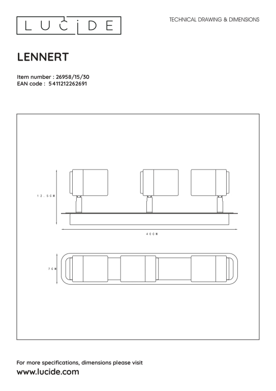 Lucide Lennert 3 spot LED badkamer IP44 zwart