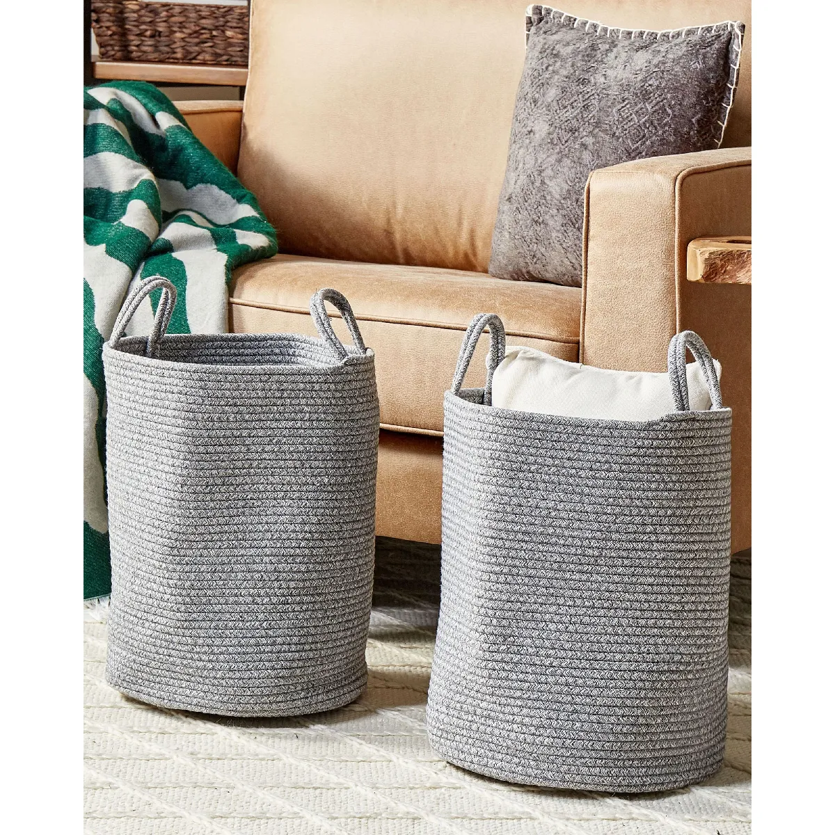 Beliani SARYK - Lot de 2 paniers en coton gris