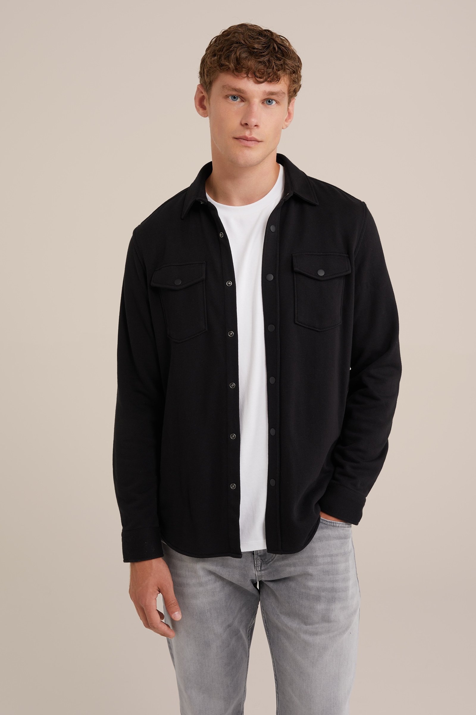gebreid smart overshirt van katoenmix Fundamentals Zwart
