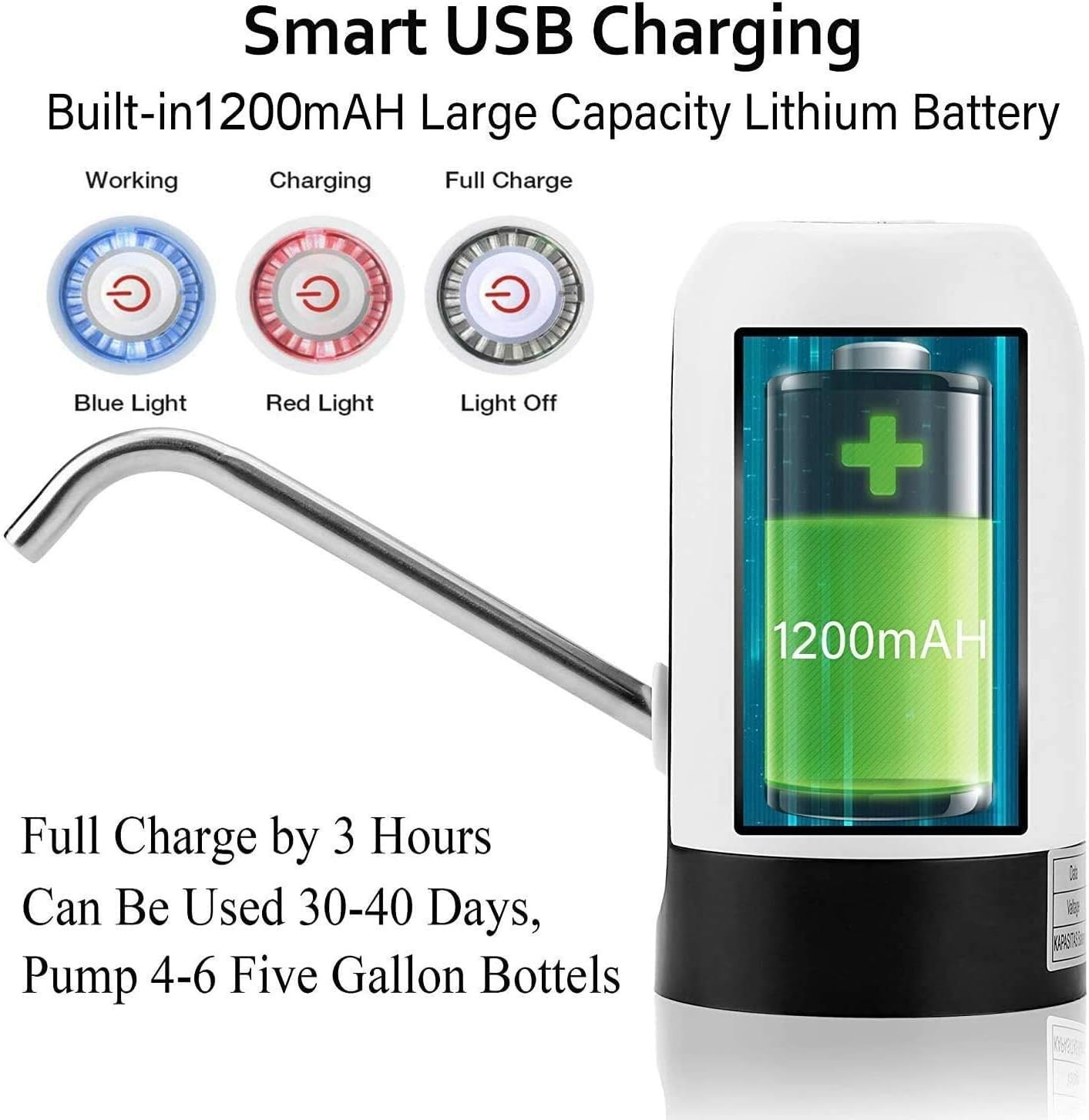 (13x7cm) Automatischer USB Flaschen Wasserspender Portabler Getränke Wasserhahn Gallonen Pumpe Dispenser - Schwarz