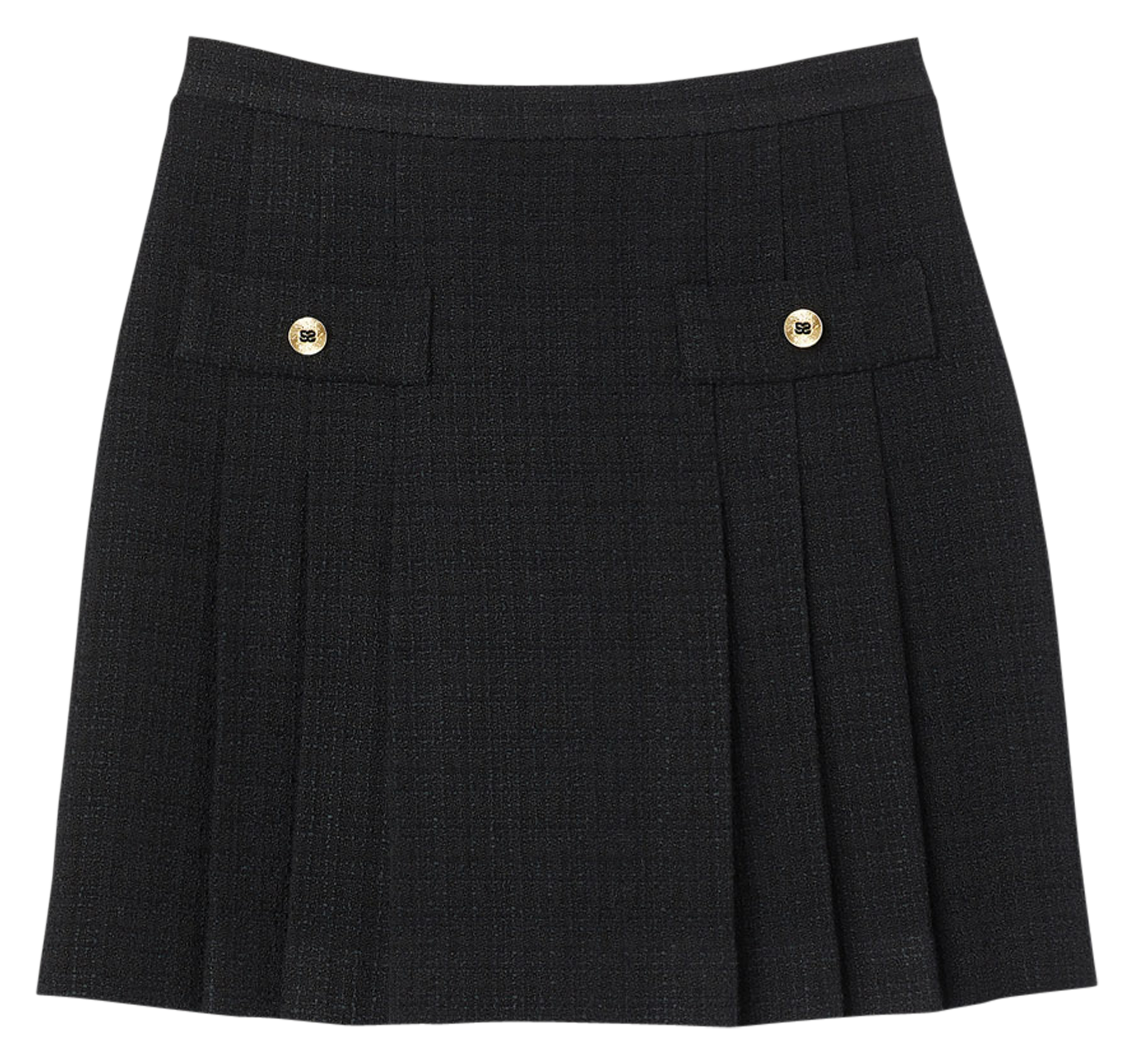 Jupe courte plissée en coton mélangé | Noir