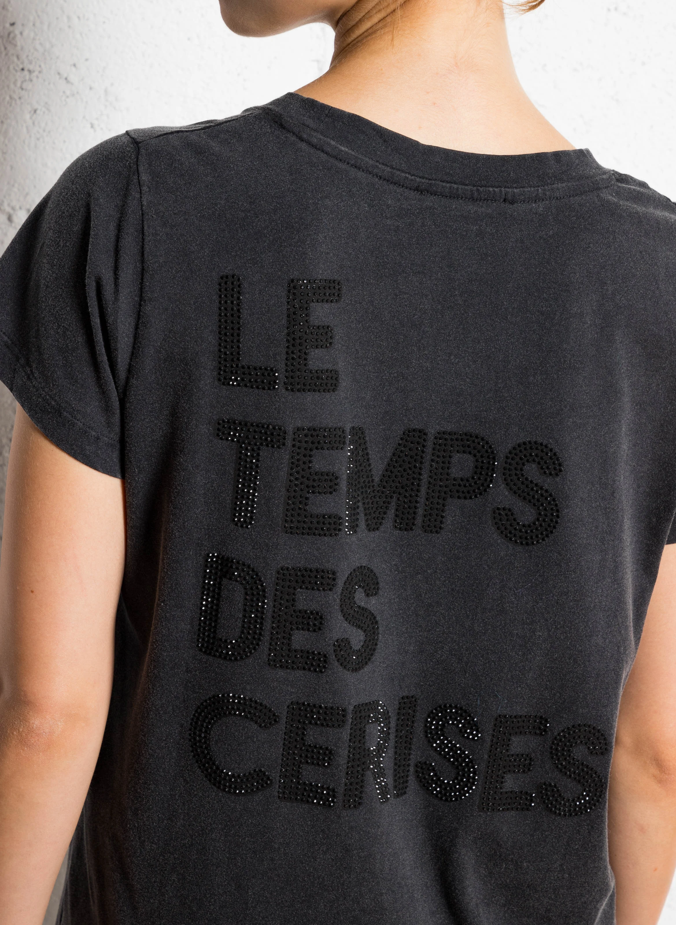 HAGRI - Tee-shirt à strass en coton mélangé | Noir
