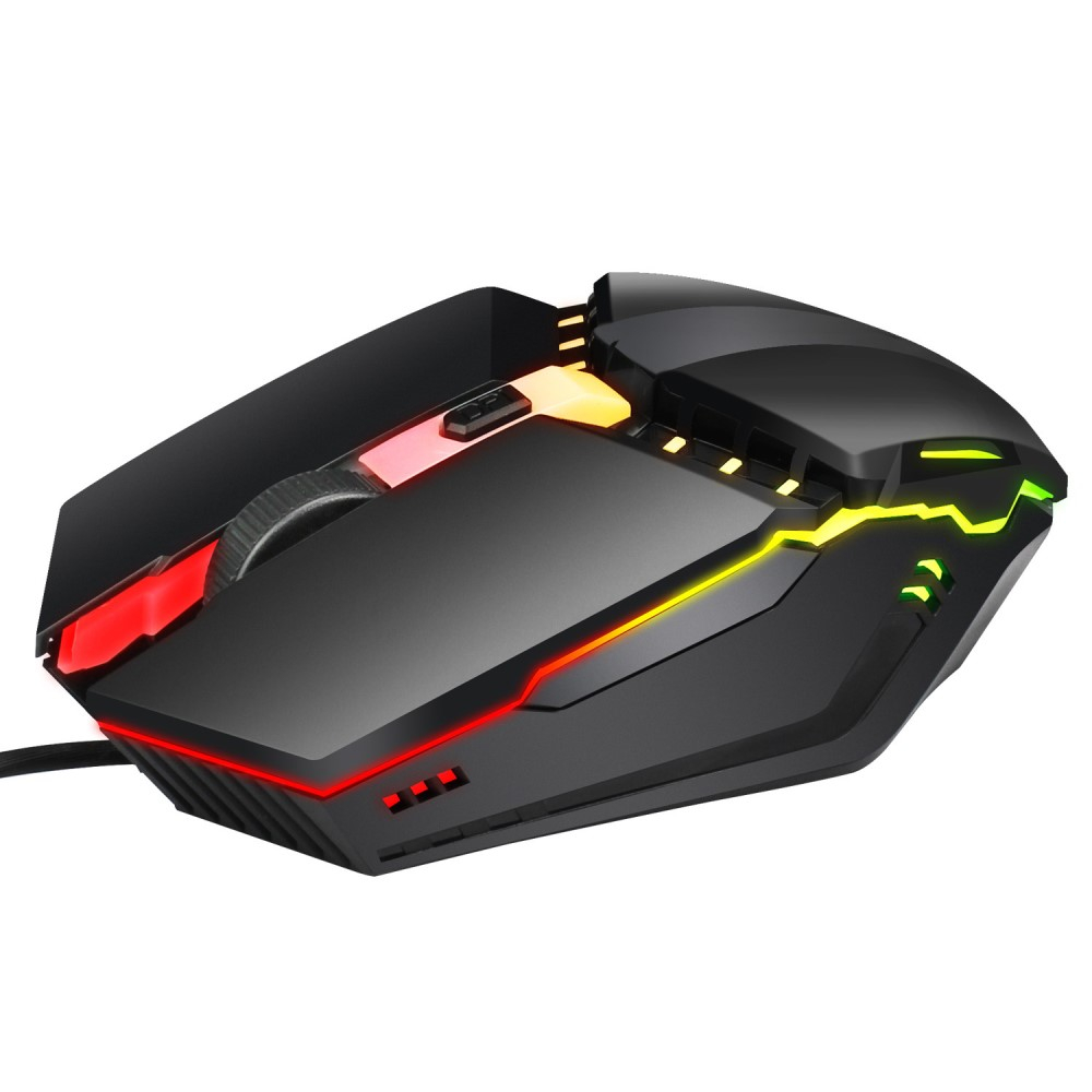 Optische USB Gaming Maus mit Kabel 1600 DPI mit RGB LED Beleuchtung und 4 Tasten - Schwarz