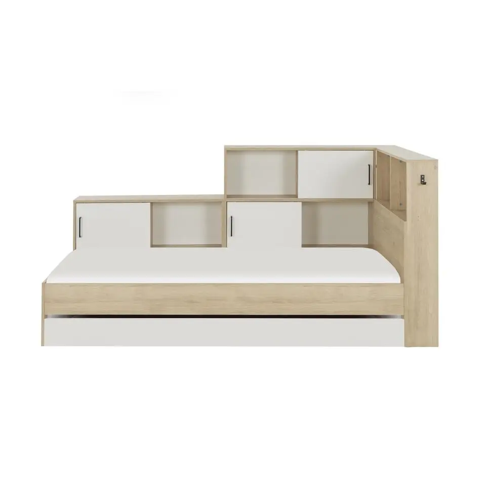 Diagone Bed Erwan - Opbergruimte - 90x200cm - Wit/Kastanjekleur