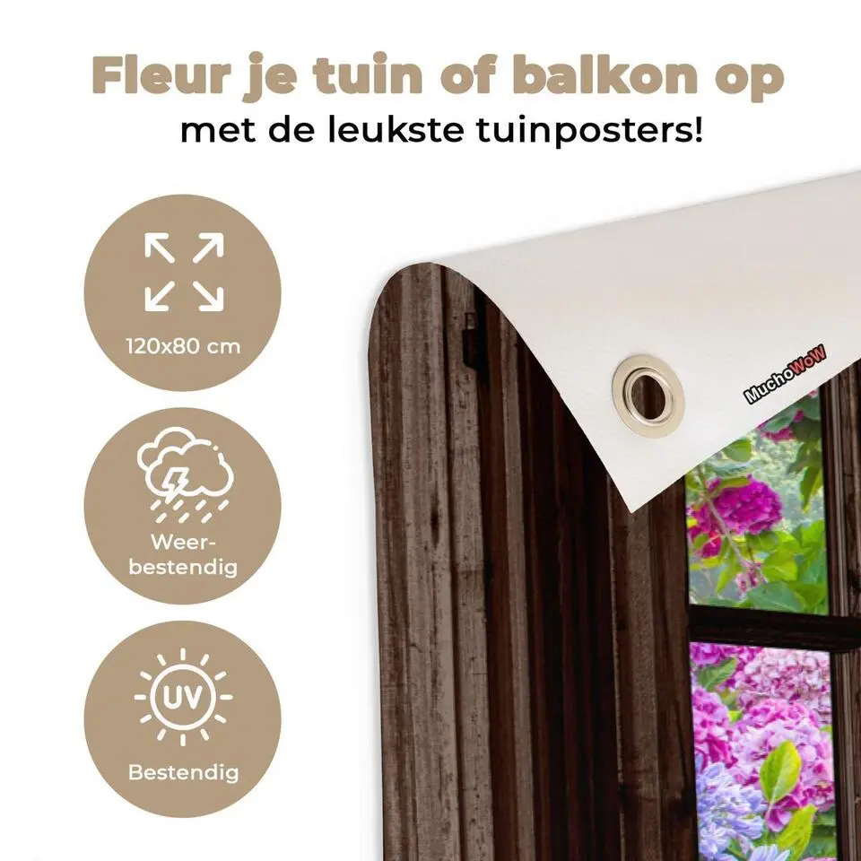MuchoWow Tuinposter 120x80cm Hortensia Doorkijk Bloemen Paars