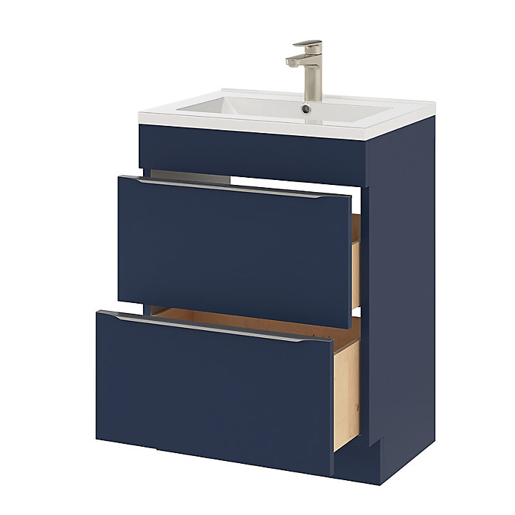 Meuble sous vasque à poser GoodHome Imandra bleu nuit mat L. 60 x H. 82 x P. 45 cm