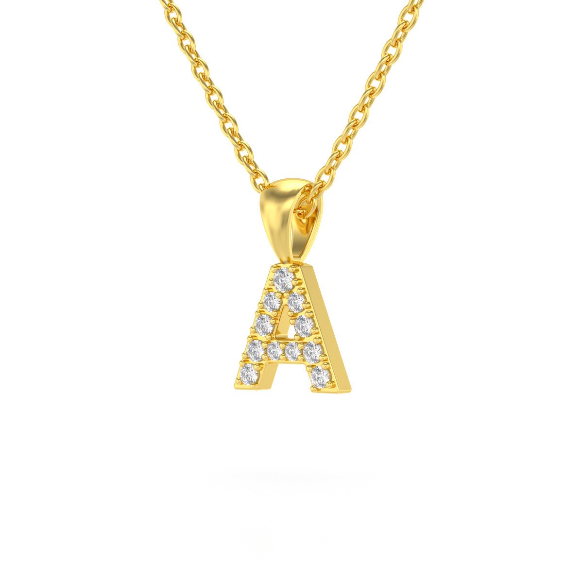 Collier Pendentif ADEN Lettre A Or 750 Jaune Diamant Chaine Or 750 incluse 0.72grs