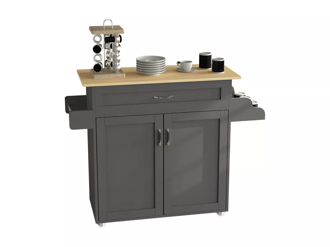 VCM Chariot de cuisine en bois Chariot de service Tablette roulante Roulettes Tiroir Pastano