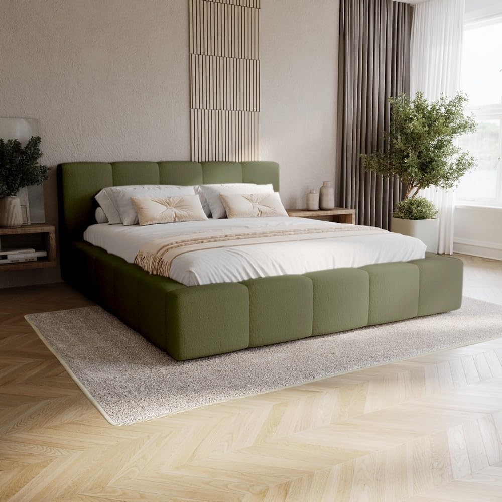 Chilly. Bett Palermo - Polsterbett 180x200 mit Bettkasten, Lattenrost und Kopfteil -Eleganter Velo-Stoffbezug Olivgrün