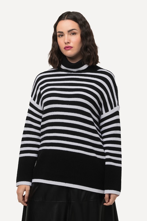 Pullover, Streifen, Rippstrick, Rollkragen, Langarm