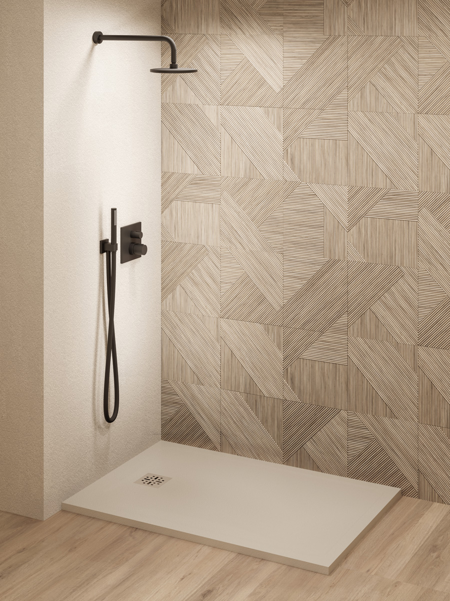 Saniclear Lino douchebak 100x70cm met stone finish cream