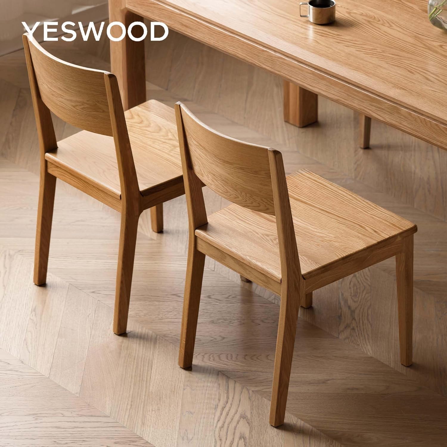 YESWOOD Massivholz Esszimmerstühle 2er Set aus Eichenholz, küchenstühle mit klassisches Design, Ideal für Esstische und Küchen, Holzstühle, Leicht zu reinigen, Stabil, 44x54x80 cm, Naturfarbe