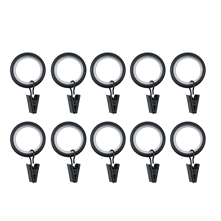 10 anneaux clip pour barre à rideau Araxos GoodHome ⌀16/19 mm noir