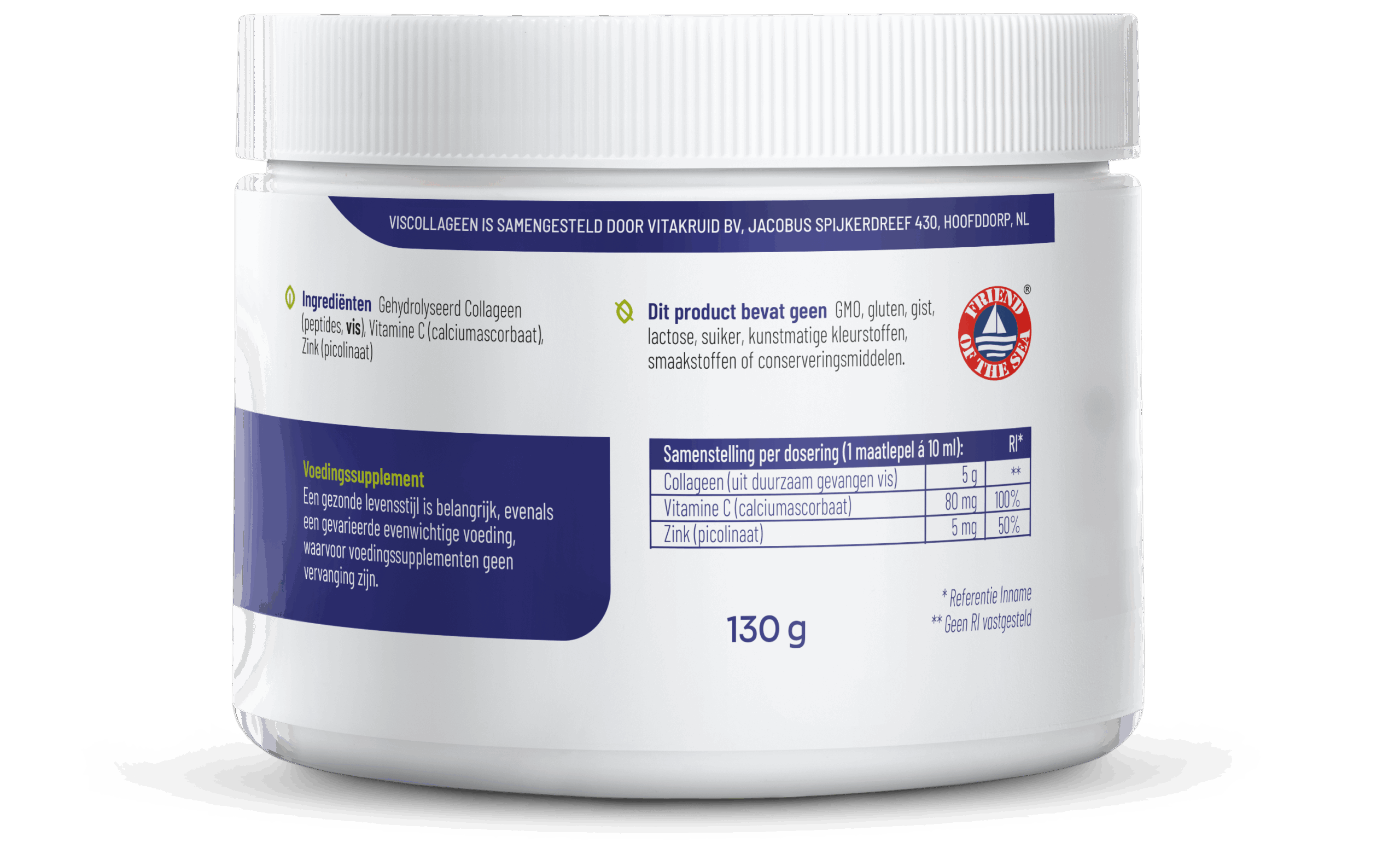 Vitakruid Viscollageen 99% Puur Collageen Vitamine C & Zink (130 gr)
