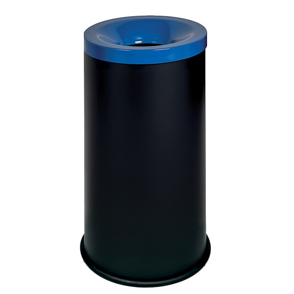 Corbeille anti-feu noire 90 litres couvercle bleu