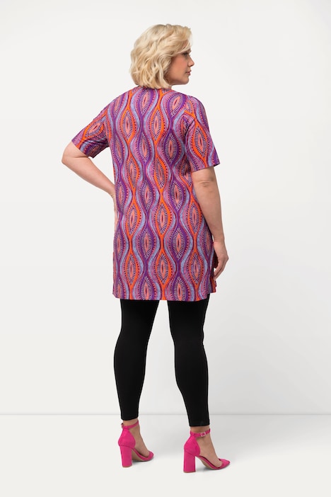 Longshirt, gemustert, Tunika-Ausschnitt, Halbarm