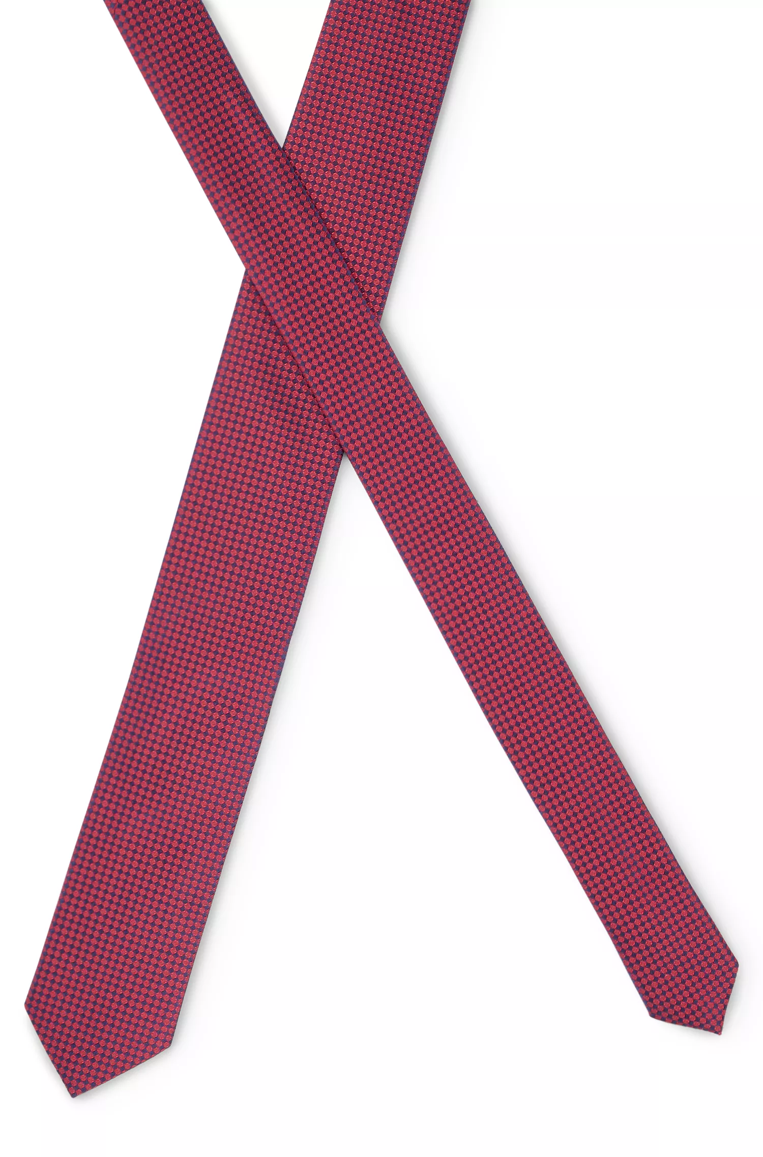Gravata HUGO em jacquard de seda vermelha com microestampa.