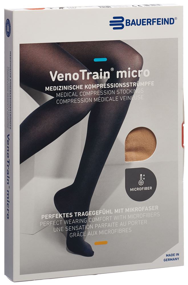 Bauerfeind VenoTrain Micro KKL2 AG<br>1 Paar, L, normal/short offene Fussspitze Mikronoppenhaftband creme