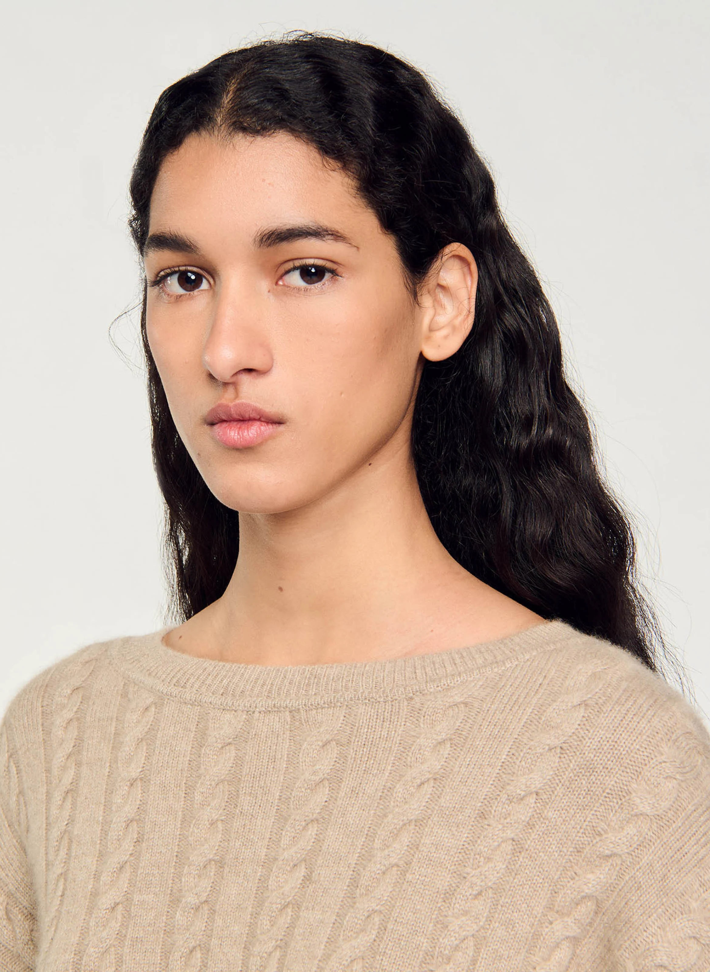 Pull col rond en laine mélangé | Beige