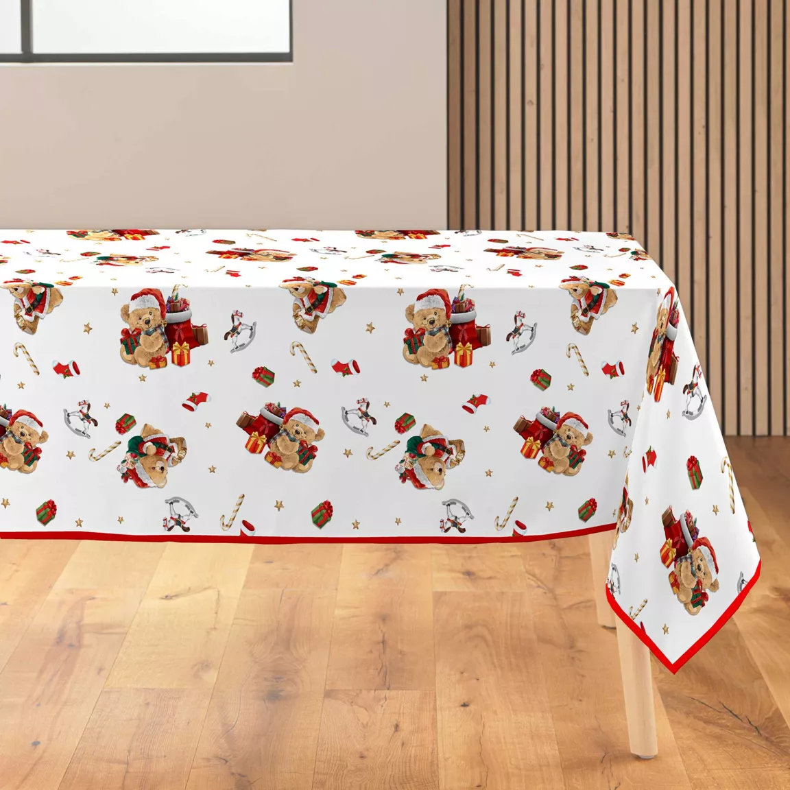 Nappe de Noël rectangulaire anti tache (150 x 300 cm) Oursons