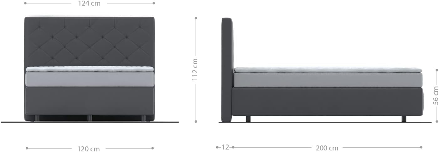 DELIFE Boxspringbett Dream-Great Mikrofaser Grau 120x200 cm mit Matratze und Topper